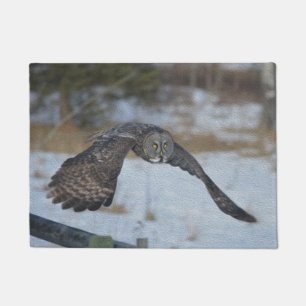 Paillasson Chouette grise volante en neige hivernale