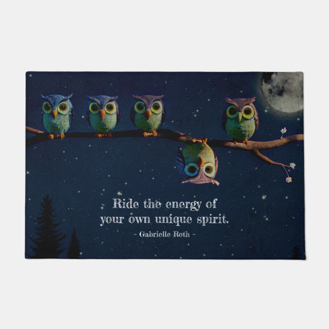 Paillasson Chouette qui est différent avec un collage de devi (Devant)