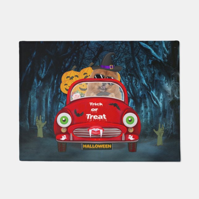 Paillasson Chow Chow Chig Conduire voiture effrayant Hallowee (Devant)