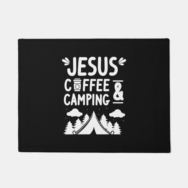 Paillasson Chrétiens amusants Camp Caffeine Jesus Café & Camp (Devant)