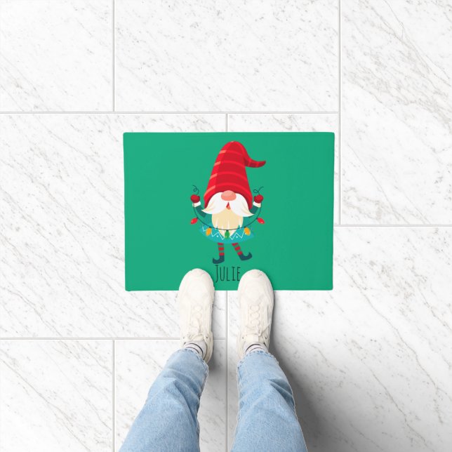 Paillasson Christmas Gnome Holding Christmas Lights (Intérieur)