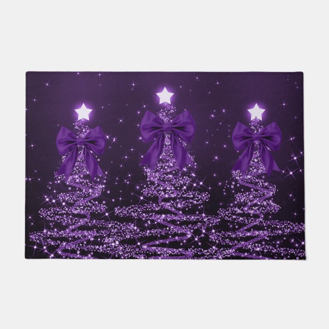 Paillasson Christmas Sparkling Trees Purple Faux Bow  (Devant)