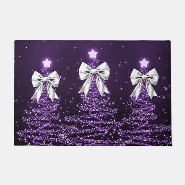 Paillasson Christmas Sparkling Trees Purple Faux Silver Bow  (Devant)