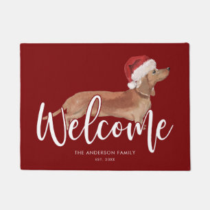 Paillasson Christmas Tan Dachshund Personnalisé Rouge
