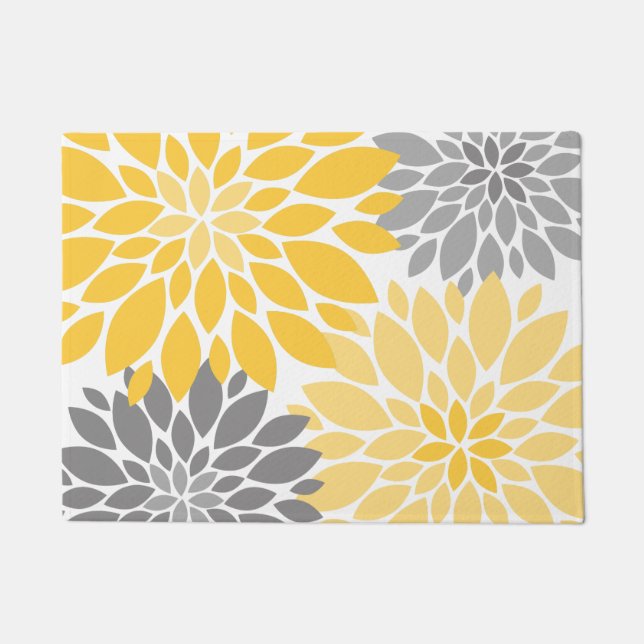 Paillasson Chrysanthèmes jaunes et gris Motif floral (Devant)