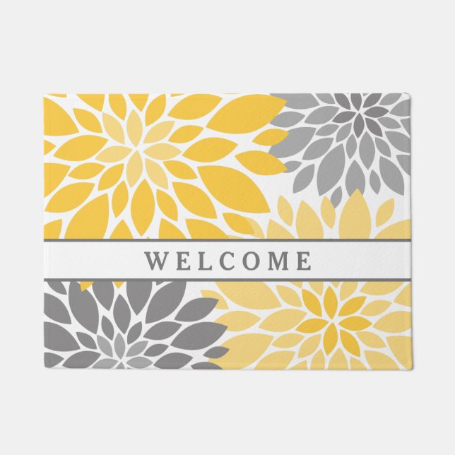 Paillasson Chrysanthèmes jaunes et gris Motif floral (Devant)