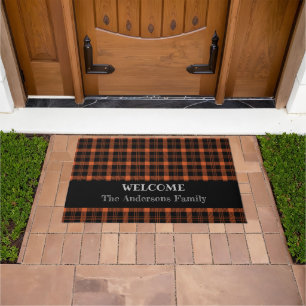 Paillasson Chute moderne Plaid Orange Bienvenue Nom de famill