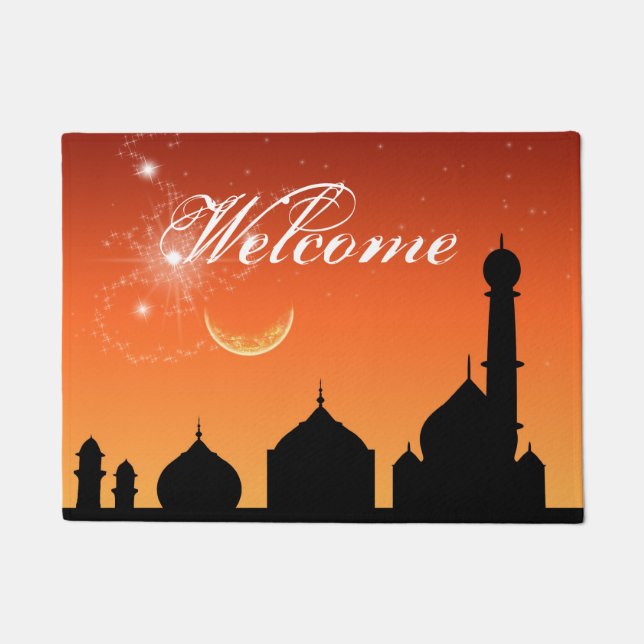 Paillasson Ciel de Soirée Mosquée Silhouette - Mat de Porte (Devant)