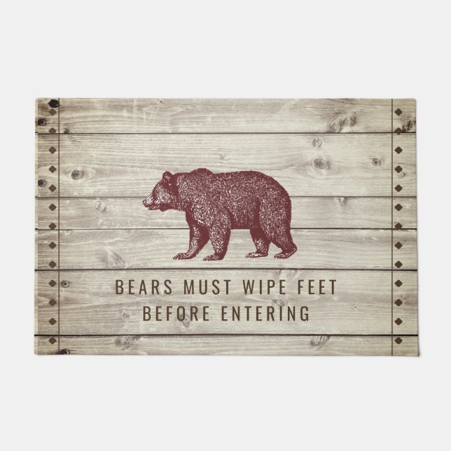 Paillasson Citation amusante de l'ours à pied en bois rustiqu (Devant)