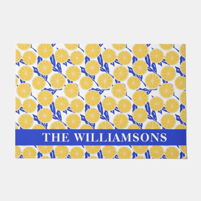 Paillasson Citron Motif bleu jaune personnalisé  (Devant)