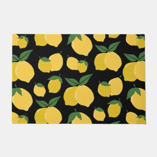 Paillasson Citron Motif Fruit Rétro Jaune sur Noir