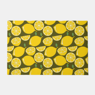 Paillasson Citrons jaunes et motif vert olive : Citrus modern