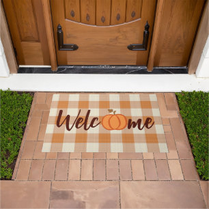 Paillasson Citrouille Bienvenue Wordart Fall Orange En vichy