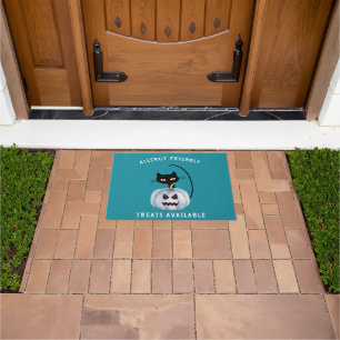 Paillasson Citrouille turquoise Halloween Chat noir Allergie 