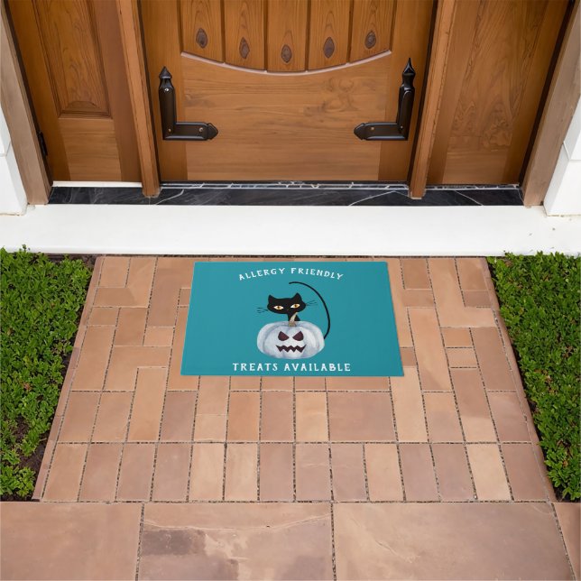 Paillasson Citrouille turquoise Halloween Chat noir Allergie  (De plein air)