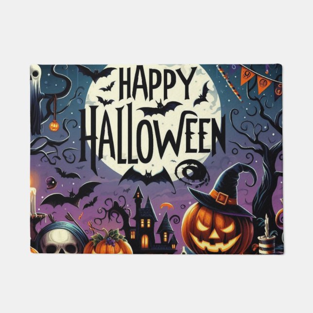 Paillasson Citrouilles de la Nuit d'Halloween, Crânes & Maiso (Devant)