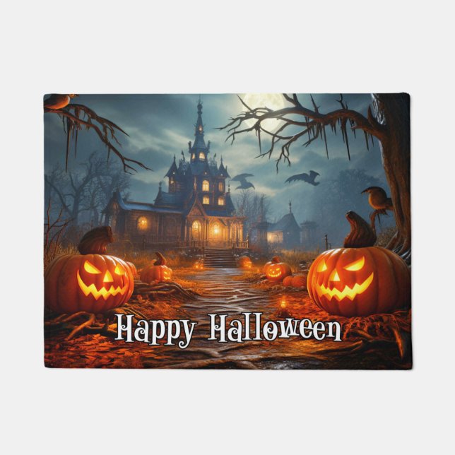 Paillasson Citrouilles d'Halloween éffrayants (Devant)