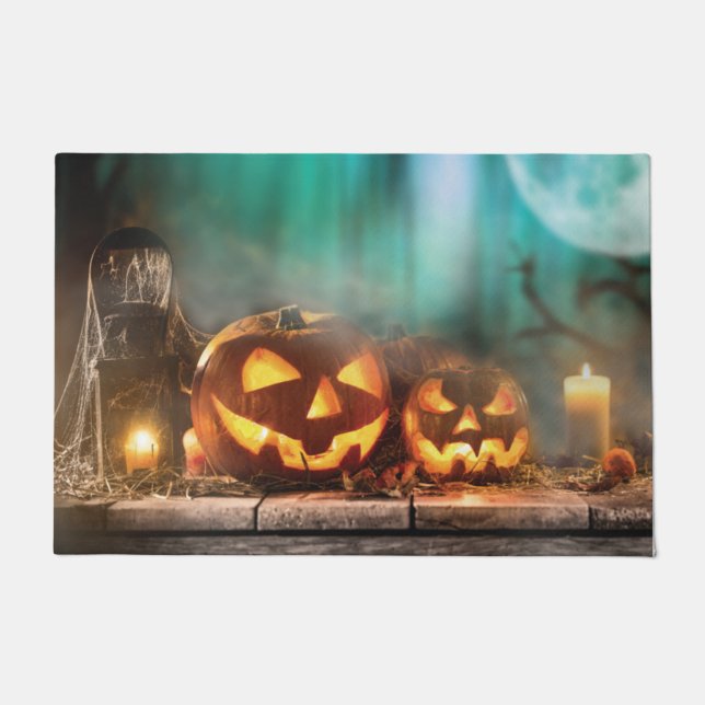Paillasson Citrouilles d'Halloween et chauves-souris (Devant)