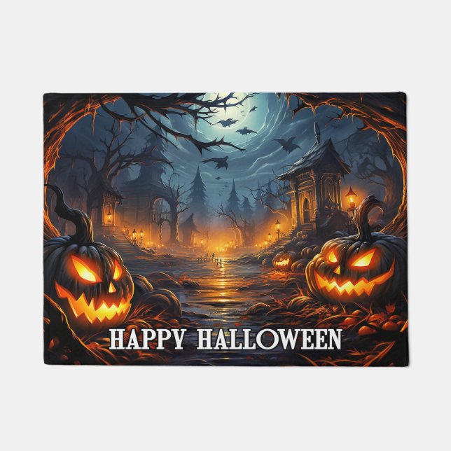 Paillasson Citrouilles éffrayants | Bonne Halloween (Devant)