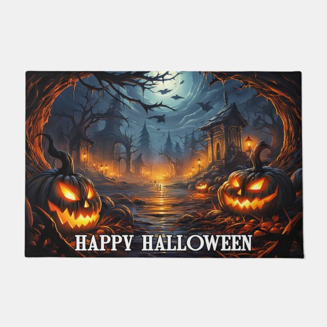 Paillasson Citrouilles éffrayants | Bonne Halloween (Devant)