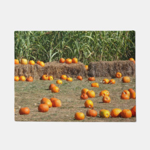 Paillasson Citrouilles, maïs et foin Photographie de la récol
