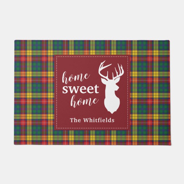 Paillasson Clan de Noël personnalisé Clan Buchanan Plaid (Devant)