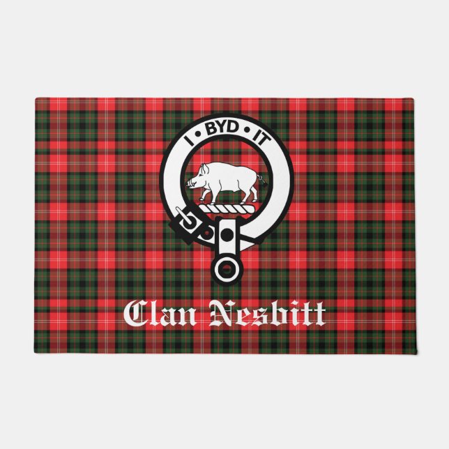 Paillasson Clan Nesbitt Crest Badge & Tartan Personnalisé (Devant)