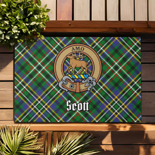 Paillasson Clan Scott Crest sur Green Tartan