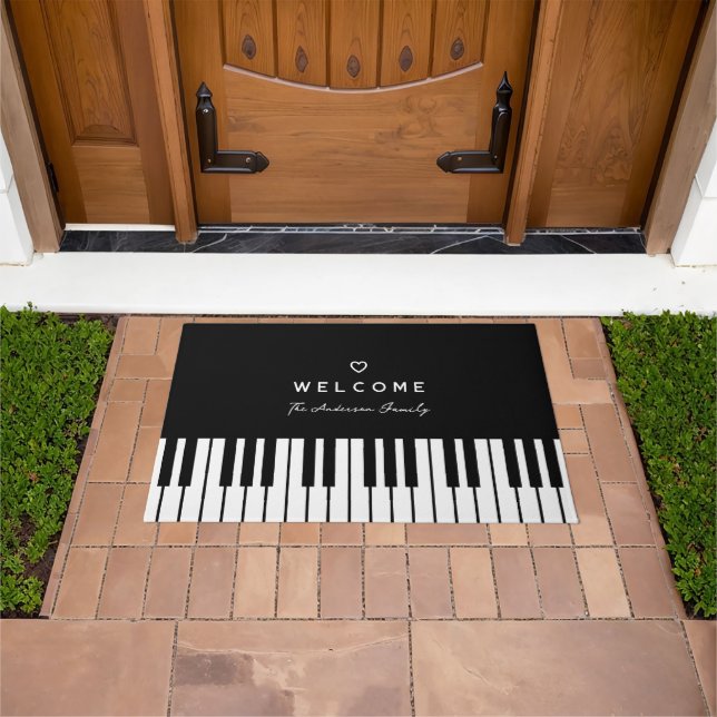 Paillasson Clavier moderne chic noir et blanc Piano Accueil (De plein air)