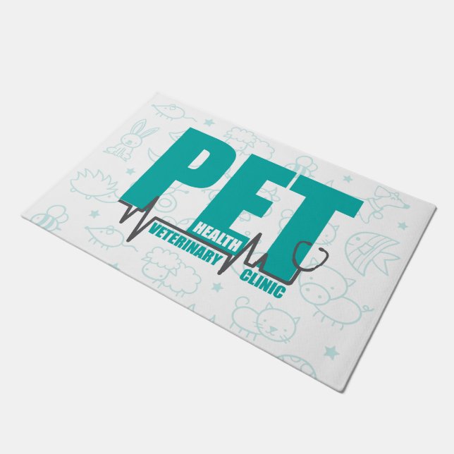 Paillasson Clinique vétérinaire Logo Turquoise moderne (Incliné)