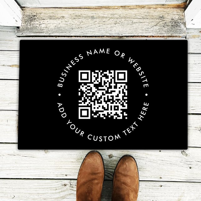 Paillasson Code QR | Black Business Modern Minimal Welcome (Interactive editable QR code entrance doormats to promote your business, products or services.)