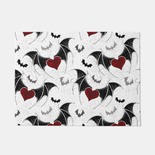 Paillasson Coeur d'Halloween avec ailes de chauve-souris noir