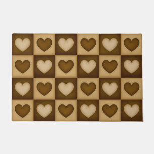 Paillasson Cœurs à carreaux dans Toffee marron Large