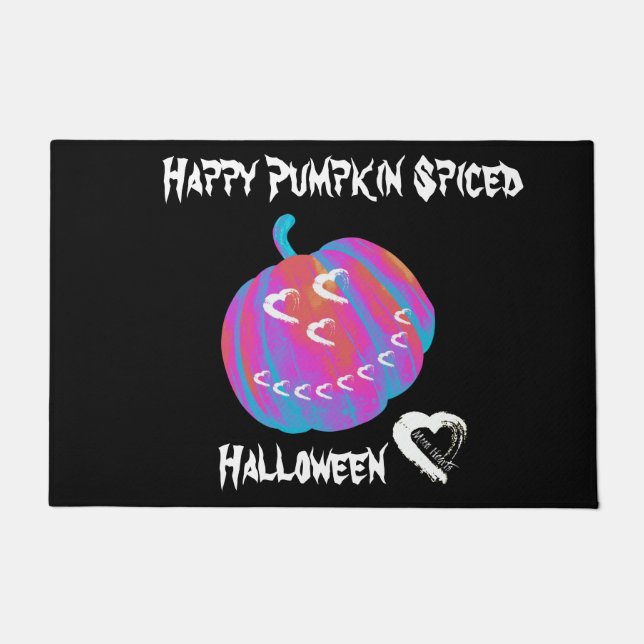 Paillasson Coeurs de lune Halloween Citrouille Porte Mat (Devant)