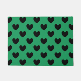 Paillasson Coeurs de polka noir sur Kelly green
