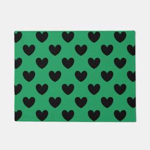 Paillasson Coeurs de polka noir sur Kelly green