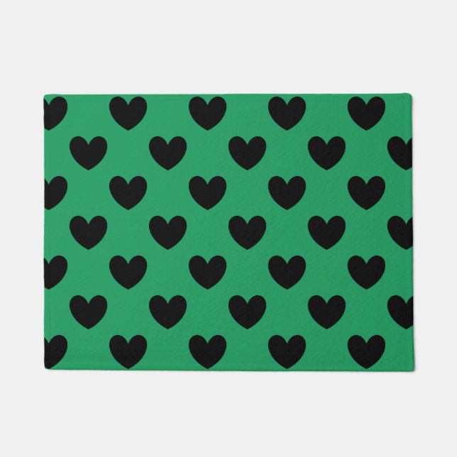 Paillasson Coeurs de polka noir sur Kelly green (Devant)