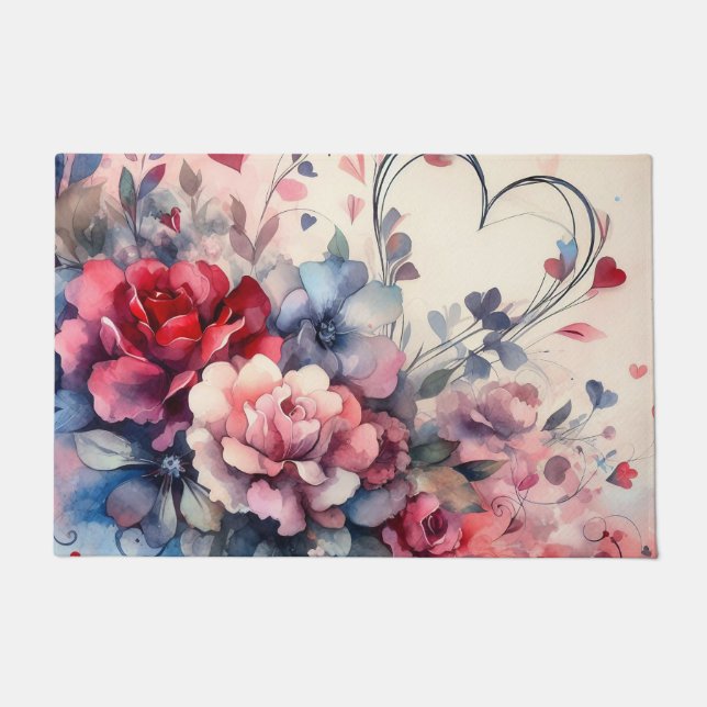Paillasson Coeurs romantiques et Rose Cuisine Plancher Mat (Devant)