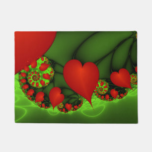Paillasson Coeurs rouges Lime vert Moderne Art Abstrait fract
