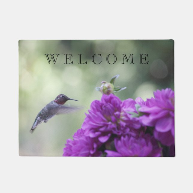 Paillasson Colibri aux dahlias violets (Devant)