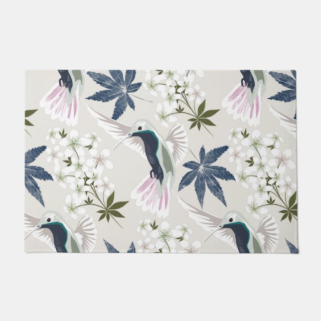 Paillasson Colibris et fleurs blanches. (Devant)