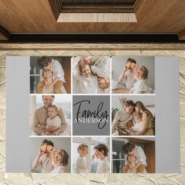 Paillasson Collage familial photo et cadeau gris personnalisé (Créateur téléchargé)