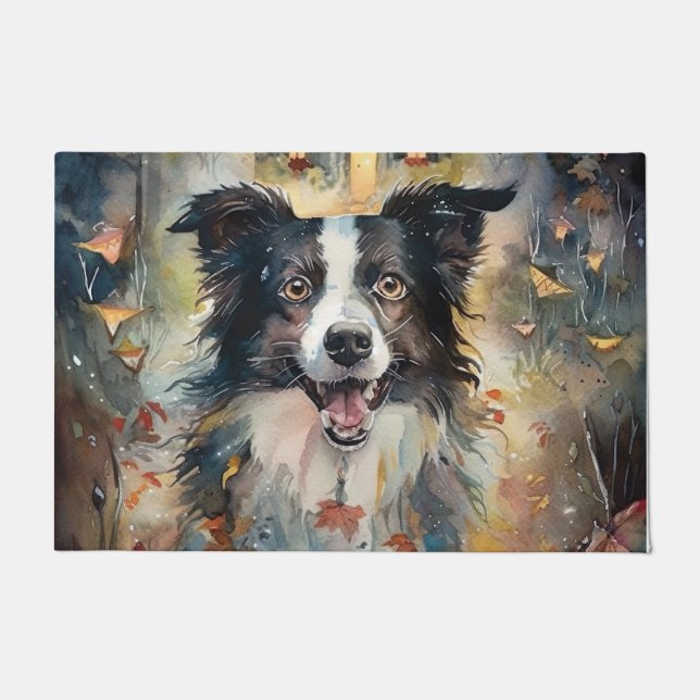 Paillasson Collie frontalier d'Halloween avec effroi Citrouil (Devant)