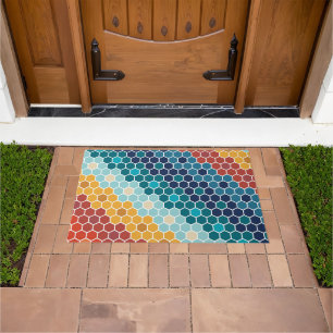 Paillasson Coloré Retro Mosaïque Florale Motif Hexagon