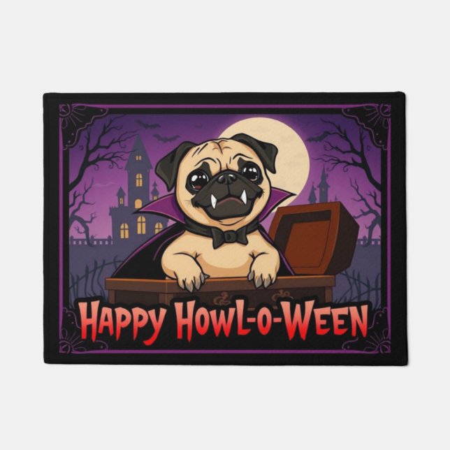 Paillasson Comte Pug Joyeux Howl-o-Ween (Devant)