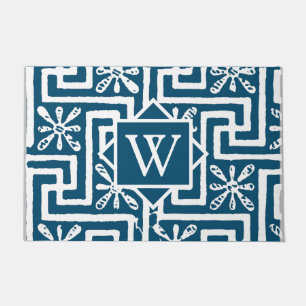 Paillasson Contemporain Monogram grec clé design moderne bleu