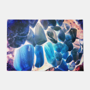 Paillasson Coquille d'huîtres de mer, couleurs changées bleu 
