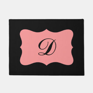 Paillasson Corail noir Orange Monogramme initial personnalisé