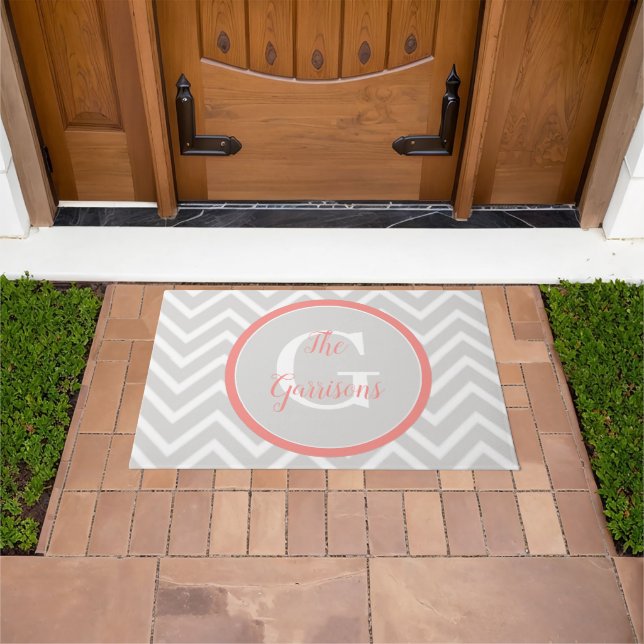 Paillasson Coral Chevron Monogram Doormat (De plein air)