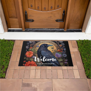 Paillasson Corbeau noir avec fleurs Design gothique Accueil